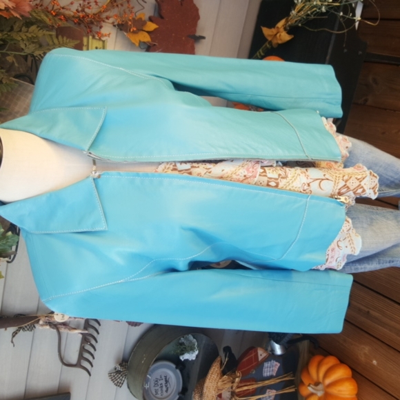 NICOLA BERTI ♡ RARE Gorgeous Turquoise Soft Genuine Italian Leather Jacket  S - Picture 12 of 16